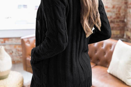 Women'S Long Sleeve Cable Knit Sweater Open Front Cardigan Button Loose Outerwear