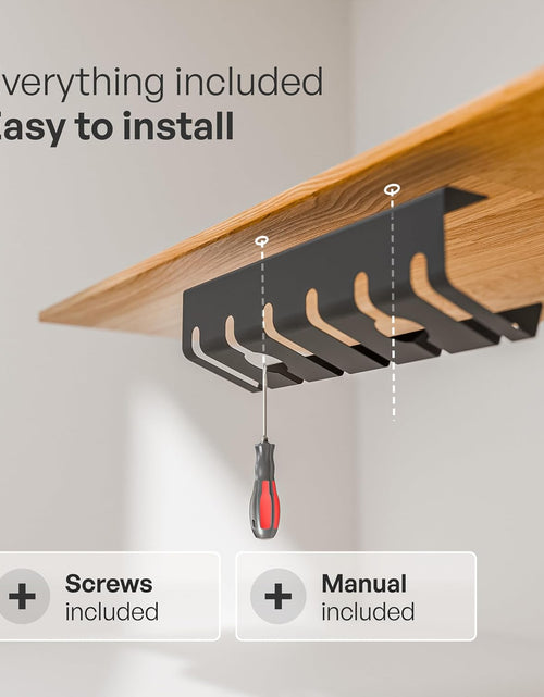 Load image into Gallery viewer, Cable Management under Desk for Easy Mounting Under-Table I Set of 3 - with 10X Cable Ties I Desk Organizer for Office/Home Office Table Thoughtful Cable Tray Holder, Black
