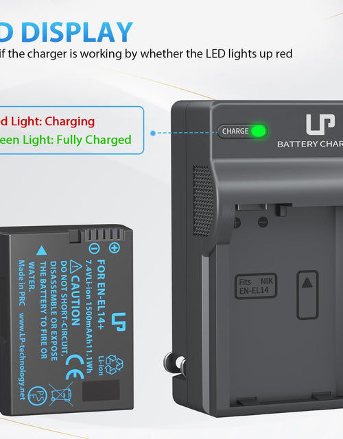 Load image into Gallery viewer, EN-EL14 EN El14A Battery Charger Pack,  Charger Compatible with Nikon D3500, D5600, D3300, D5100, D5500, D3100, D3200, D5200, D5300, D3400, DF, Cooix P7000, P7100, P7700, P7800 Cameras &amp; More
