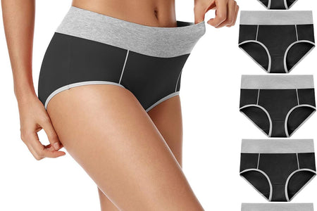 Women'S High Waisted Cotton Underwear Soft Breathable Panties Stretch Briefs Regular & plus Size 5-Pack
